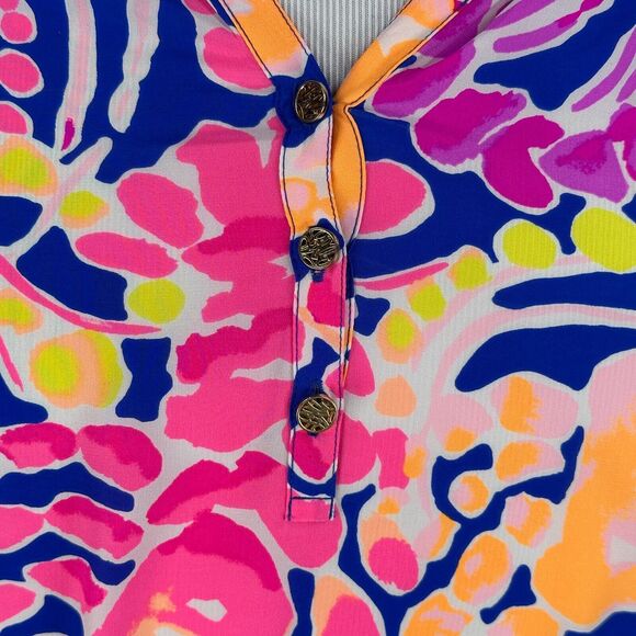 Lilly Pulitzer Elsa Silk Blouse Top Women's 2XS XXS Catch and Release Pink Blue - Picture 3 of 10